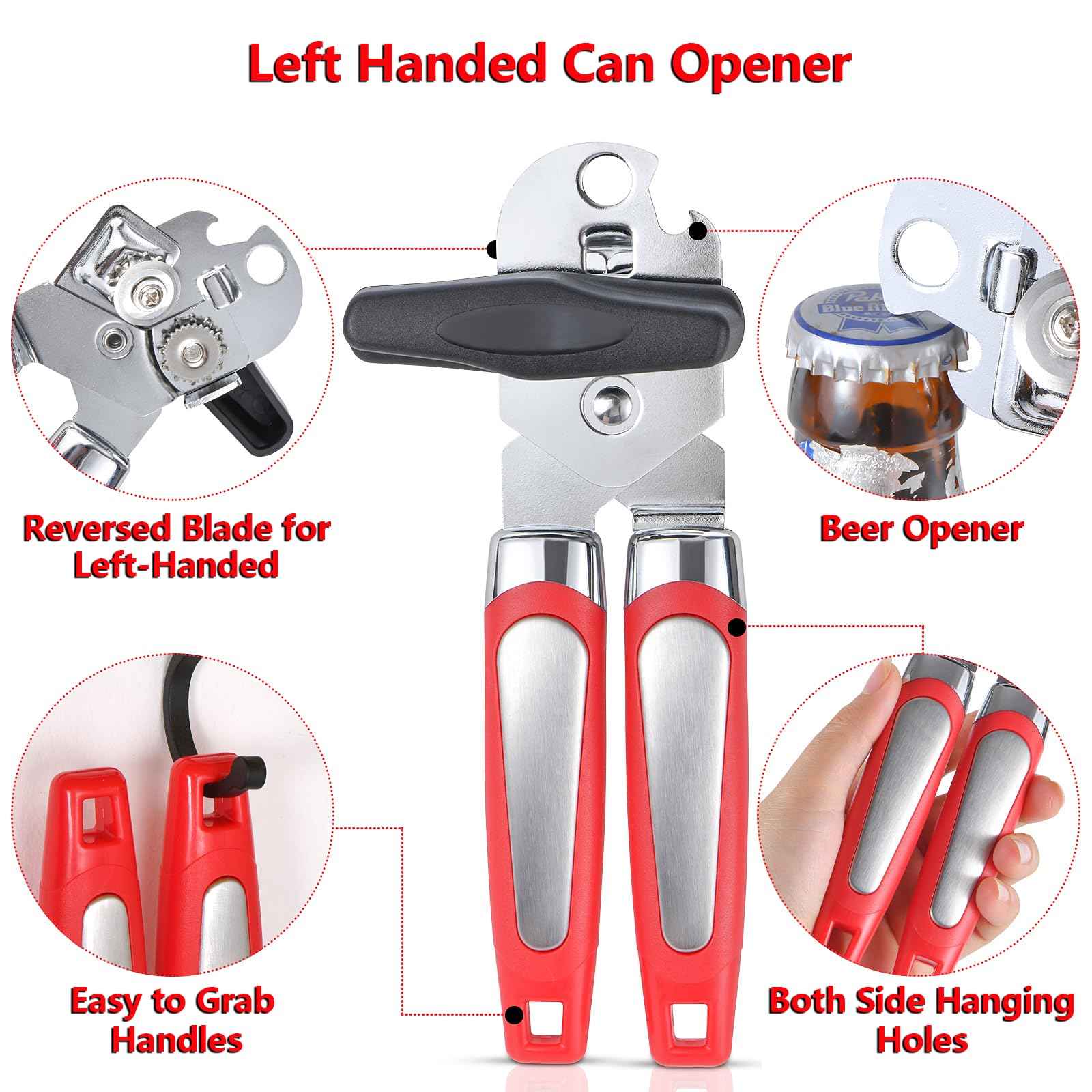 Left Handed Scissors, Kitchen Shears and Can Opener, Peeler Set, Lefty Tools Utensils for Left Hand People/Adults (4 in 1)