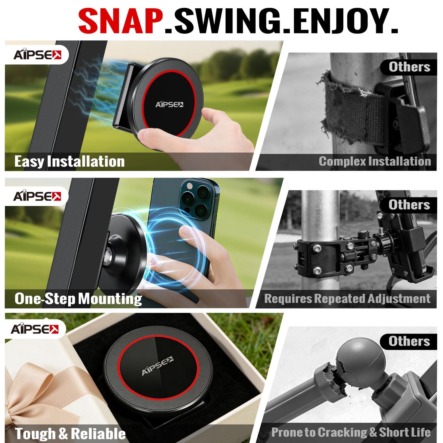 Roykaw Magnetic Phone Holder Compatible with 12-17 Magsafe Phone, Golf Cart Phone Holder, Gym Phone Mount, Ultra-strong Magnet for Anti Slip Anti Drop, Universal Compatible with EZGO Club Car Yamaha