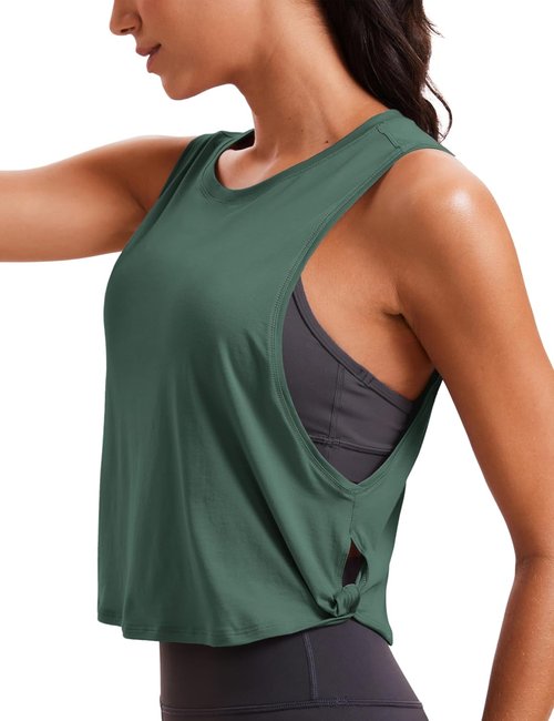 CRZ YOGA Pima Cotton Tank Tops for Women - Loose Sleeveless Workout & Yoga Shirts | Athletic Crop Design