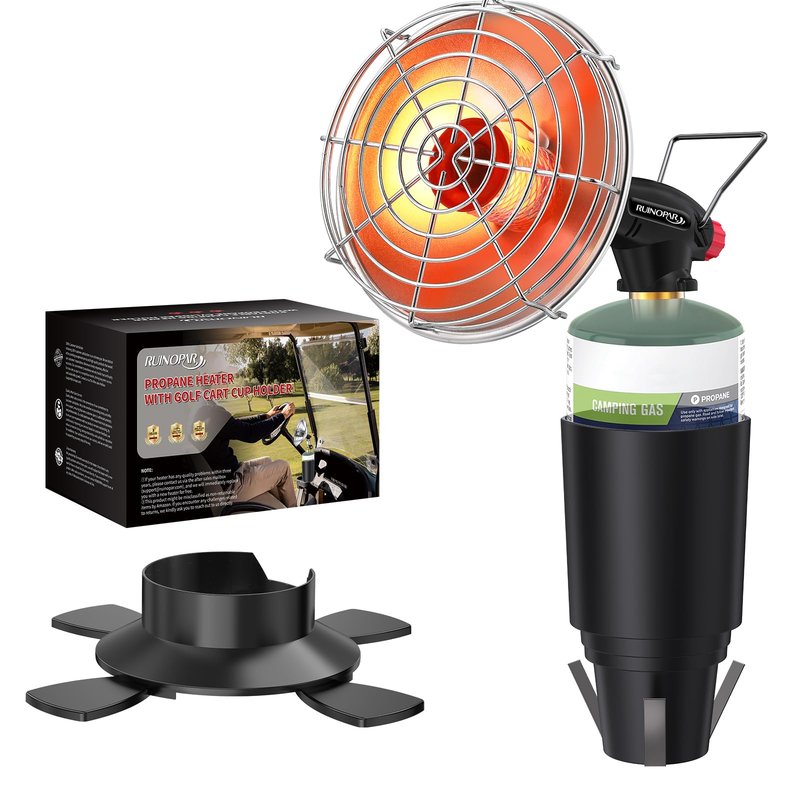 Golf Cart Heater,Portable Propane Camping Heater,2-in-1,with Cup Holder&Foldable Propane Cylinder Stand for EZGO Yamaha Club Car,Camping,Tents,Hunting,Ice Fishing(Fuel Cylinder not included)(2000℉)