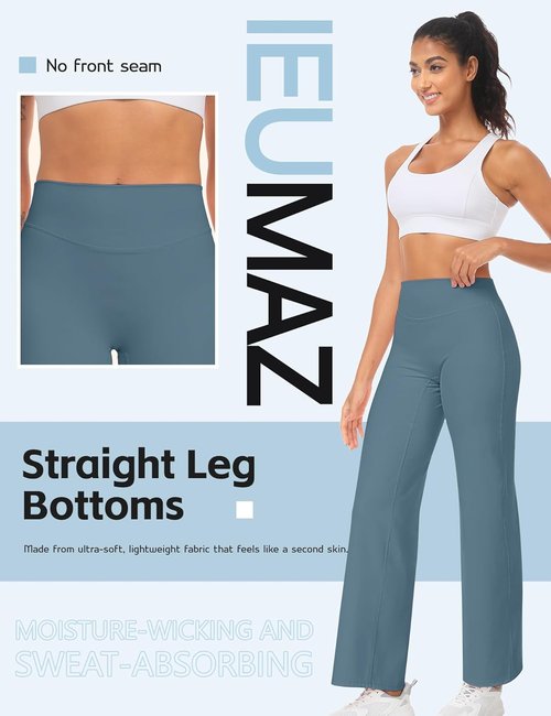 Ieumaz High Waist Yoga Leggings - Stretchy Straight Leg Workout Pants for Women