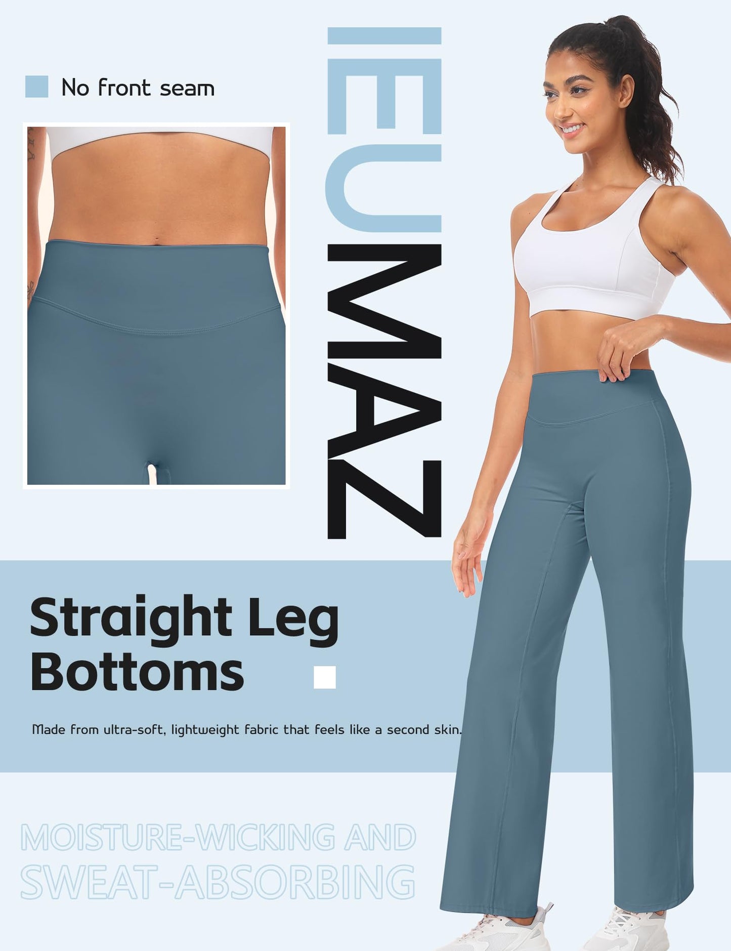 Ieumaz Women Straight Leggings Bottoms High Waist Gym Workout Leggings Stretch Casual Wide Leg Yoga Pants