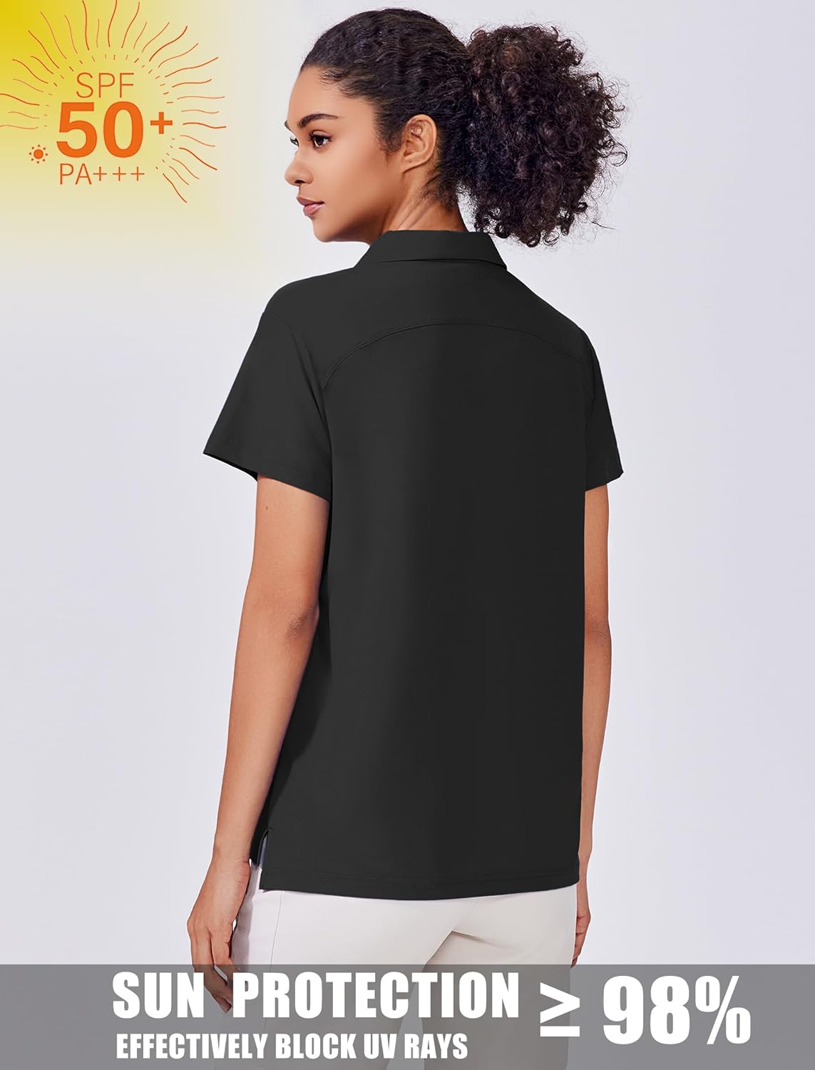 PINSPARK Women's Golf Shirt - UPF 50+ Short Sleeve Polo with 3 Button Collared Design | Athletic Tennis Top