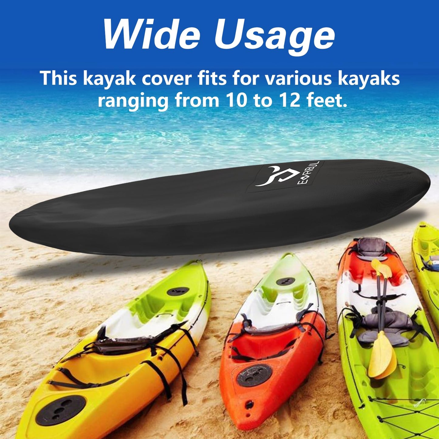 EVRBUL 12ft Kayak Cover, Heavy Duty 420D Outdoor Storage Waterproof UV-Protective Canoe Cover for 10-12 Feet Kayak Canoe Boat SUP