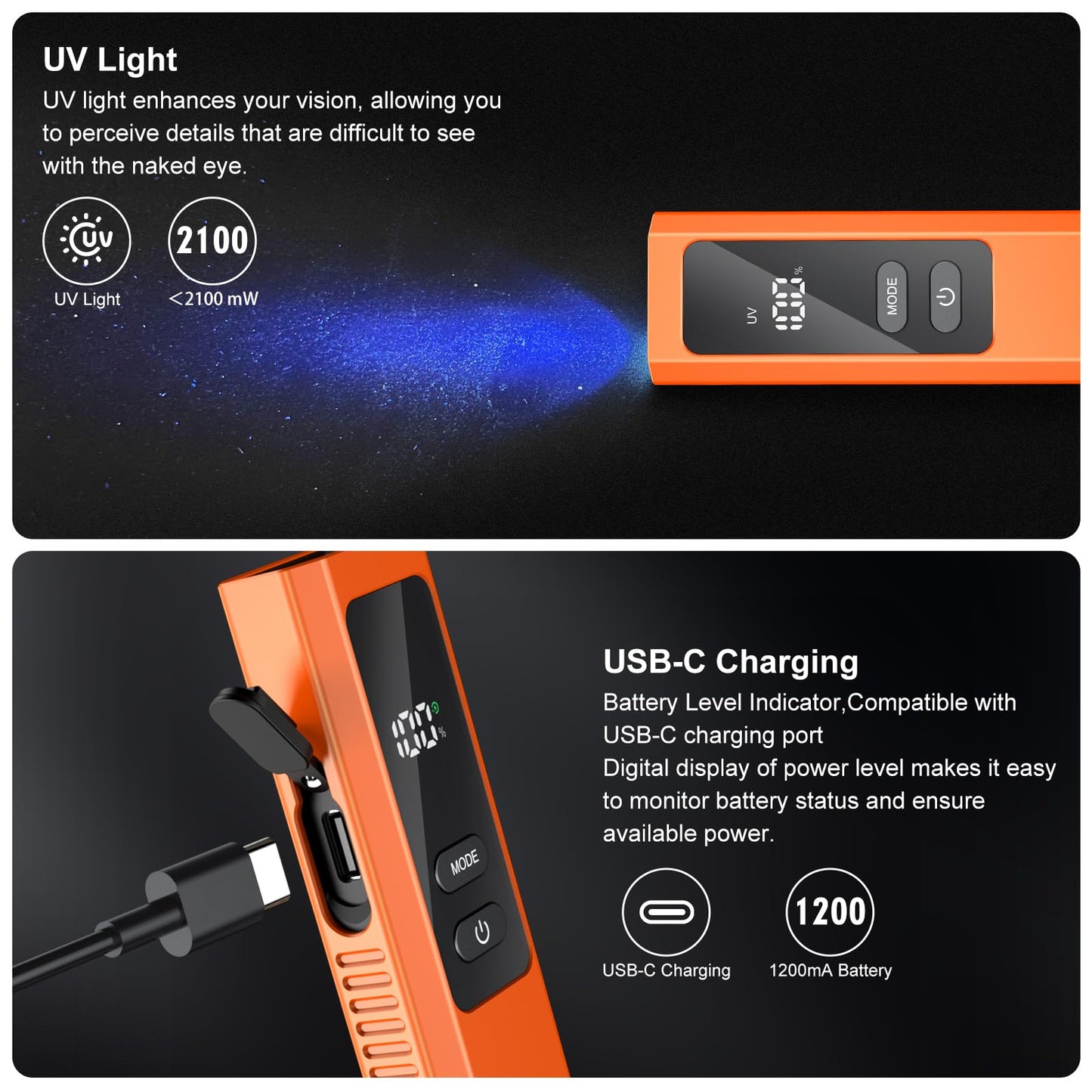 WeteamnoI 5 in 1 PRO EDC Flashlight Flat with Green Beam, UV Light, 800LM White Light LED Combo, LT010 Portable Pocket Flash Lights with Magnet for Outdoors Emergency and Work(Orange)