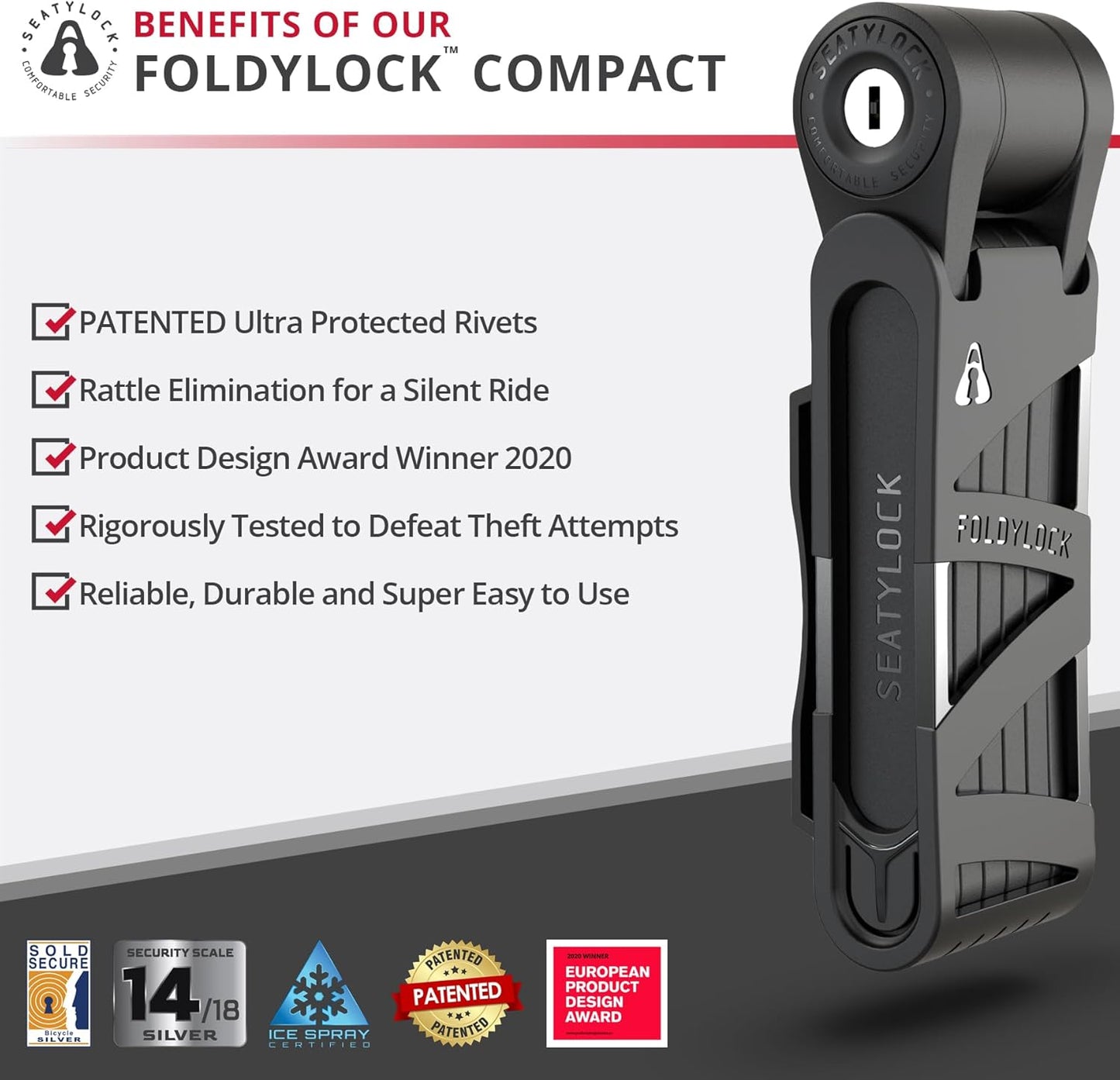 Seatylock FoldyLock Compact Folding Bike Lock - Lightweight High-Security Anti-Theft Design | Includes Keys & Case