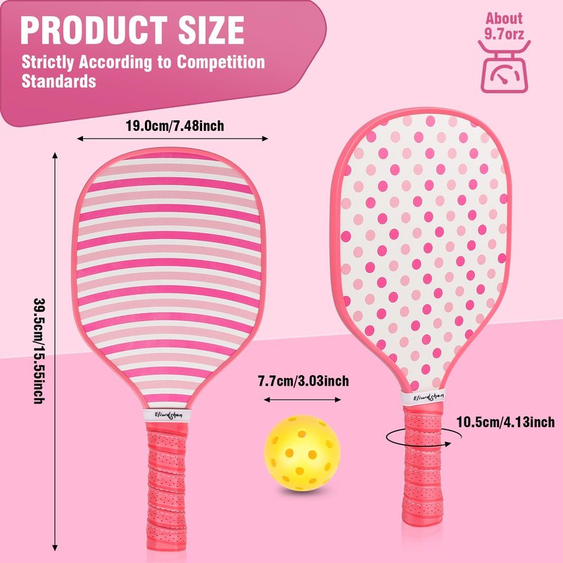 Eliwdshen Pickle Paddles Set of 4, Premium Wood Pickleball Paddles with 4-40 Holes Pickleball Balls and Carry Bag, Wood Pickle Rackets for Adults, Kids and Beginners (Pink)