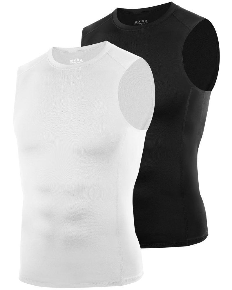 Twekfish 2 Pack Sleeveless Compression Shirt Men, Quick Dry Athletic Workout Tank Top, Gym Sports Base Layer Undershirts