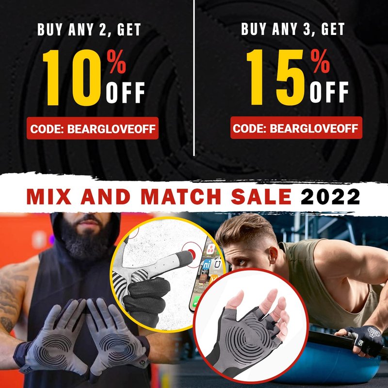 Bear Grips Weight Lifting Gloves for Men & Women | Half Finger Lifting | Full Finger Workout Gloves for Men | No Finger Exercise l Compression Weightlifting | Gym