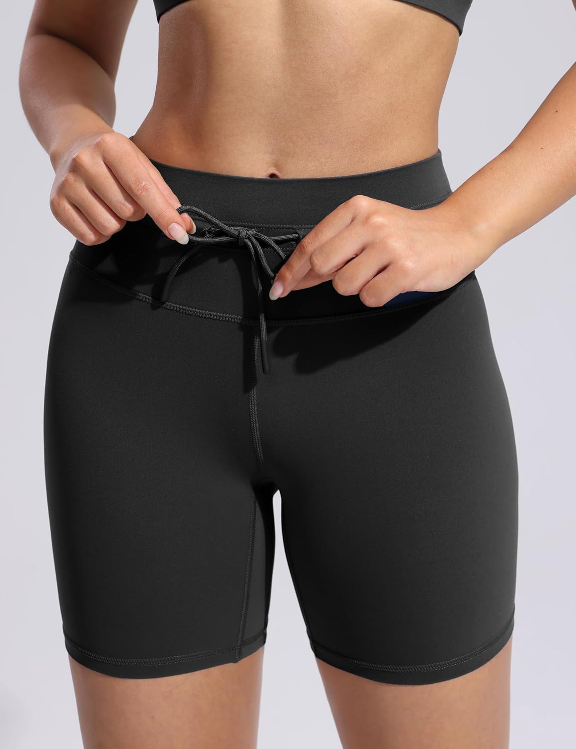 POSHDIVAH Women's High Waisted Creamluxe Biker Shorts | 6"/8" Drawstring for Gym & Yoga