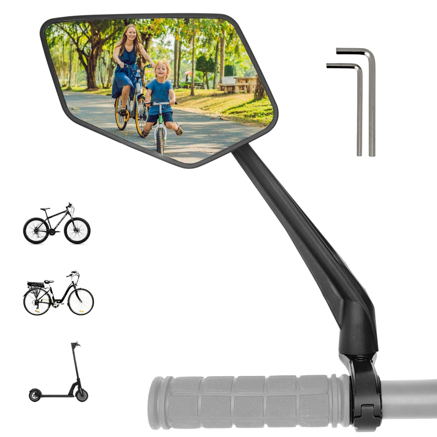 REEZER RS1 - Handlebar Bike mirror, 360° rotatable & foldable, large field of vision, Bicycle rearview mirrors, 0,86" to 1", Reflective - LEFT