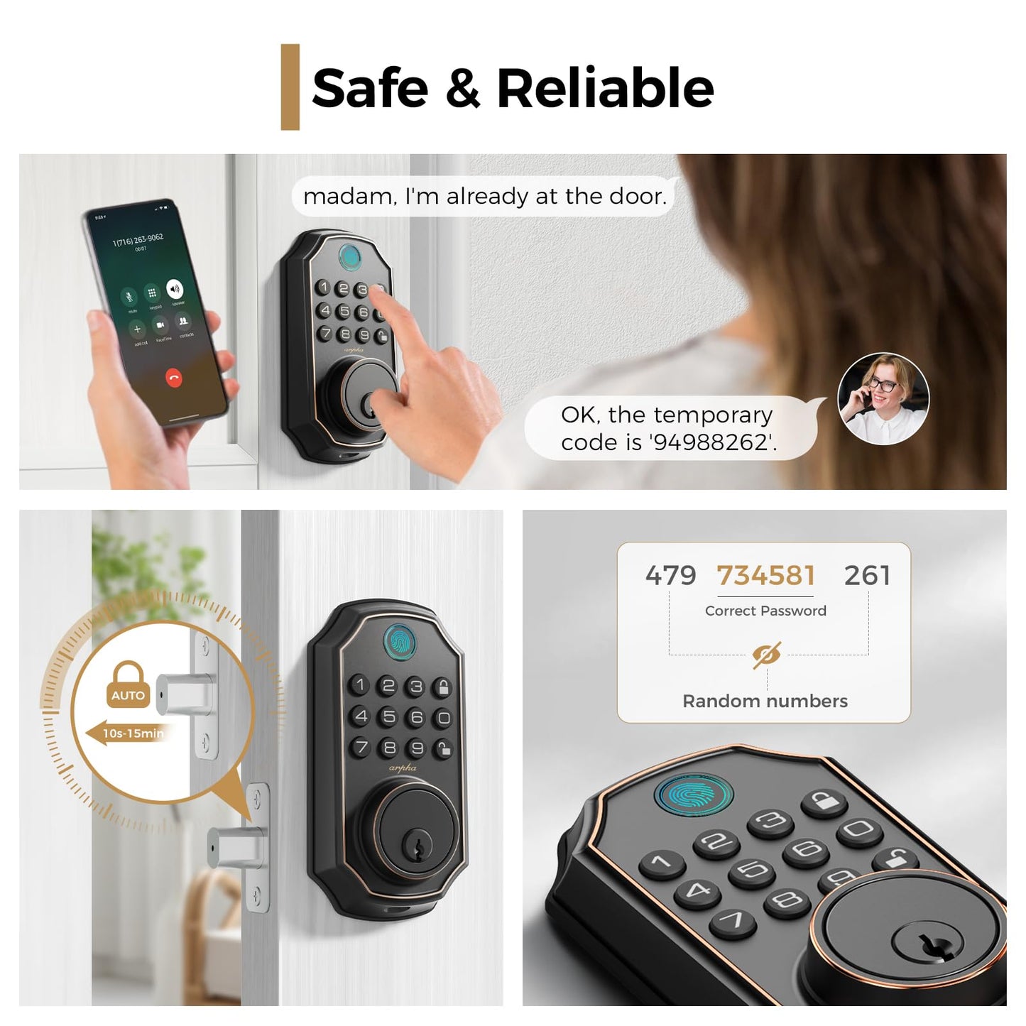 ARPHA Fingerprint Smart Door Lock - Keyless Entry Door Lock, Built-in WiFi Deadbolt with Keypad, APP Remote Control, Easy Installation (WiFi+Fingerprint+Password)