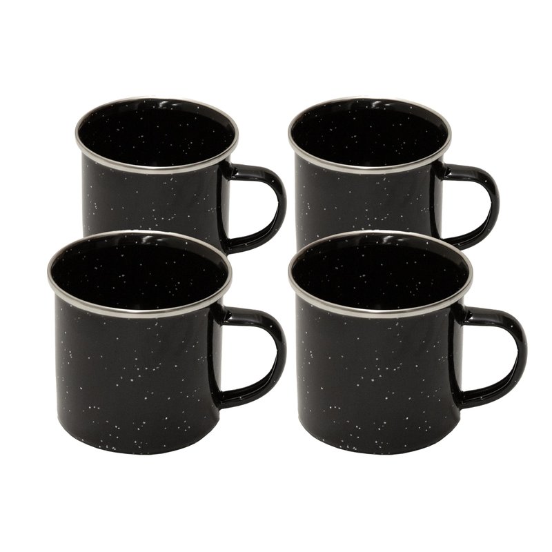 Stansport Deluxe 24-Piece Enamel Tableware Set - Black (11220-20) - Enamel Plates and Bowls Lightweight and Durable Camp Dish Set for Camping and Backpacking Plates and Bowls for 4 People