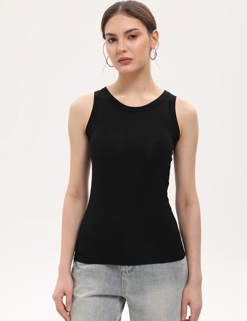 BQTQ Women's Crewneck Tank Tops - High Neck Sleeveless Slim Fit Basic Undershirts | 5 Pack