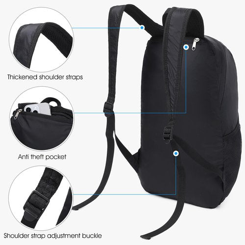 SFIUYDS Lightweight Hiking Backpack Small,Waterproof Hiking Daypack,Foldable Backpack for Travel,Ultralight Daypack(Nylon, Black)