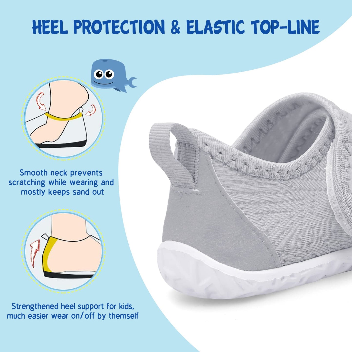 LeIsfIt Toddler Water Shoes Boys Girls Barefoot Aqua Socks Kids Breathable Quick-Dry Swim Shoes for Beach Pool Surf, Grey, 6 Toddler