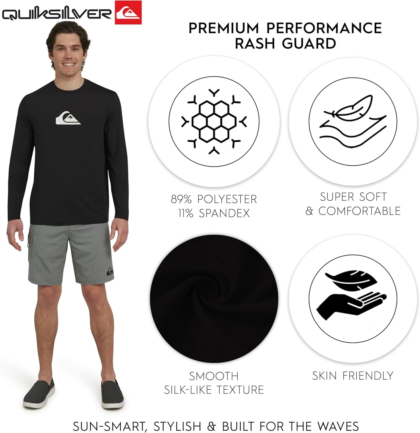 Quiksilver Men's Long Sleeve Rash Guard Shirt - UPF 50 Sun Protection | Regular Fit (S-XXL)