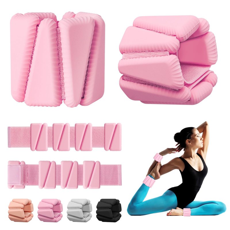 Wrist Weights, Adjustable Wrist Ankle Weights for Women, Wearable Arm & Leg Weights Set of 2(1 lb Each), Weighted Bangles for Walking, Yoga, Dance, Barre, Gym (Pink)