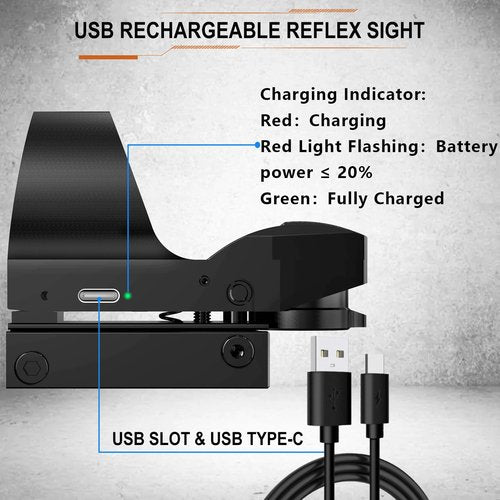 AUKEPATE Reflex Sight - 4 Reticles Red Dot Sight with 20mm Picatinny Rail Mount,Rechargeable Design with 40mm Lens