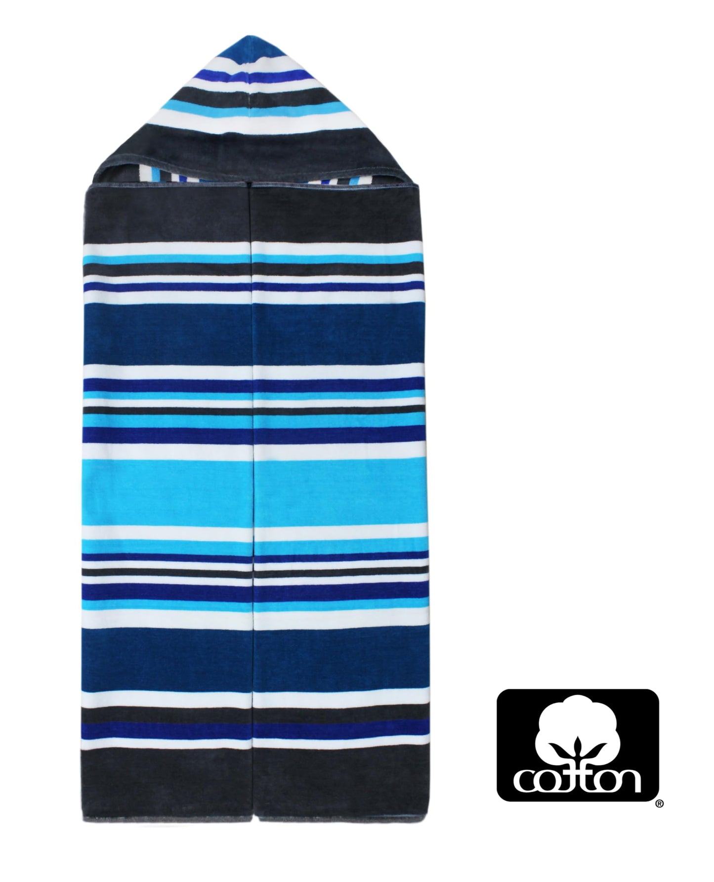 COTTON CRAFT Hooded Beach Towel – Oversized 39 x 68 Towel with Hood for Adults - 100% Ringspun Cotton Velour Terry Towel Stripe Bath Wrap - Super Soft Plush Absorbent Quick Dry – 450 GSM – Cancun Blue