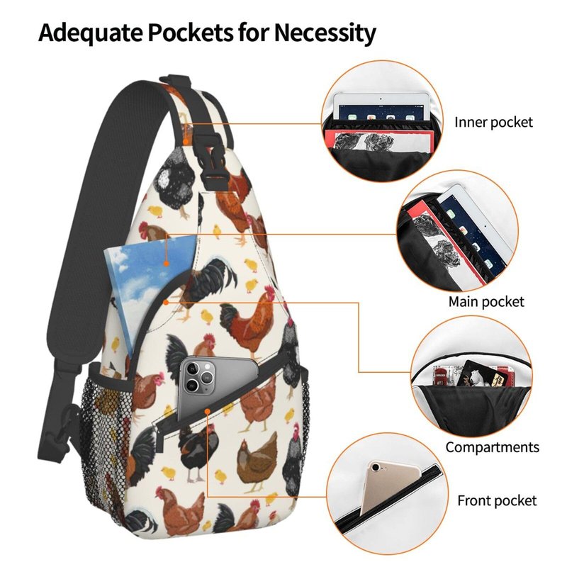 VOOHDDY Rooster Chicken Fun Animal Sling Bag For Women Men Travel Hiking Backpack Crossbody Shoulder Chest Bags Casual Daypack Sport