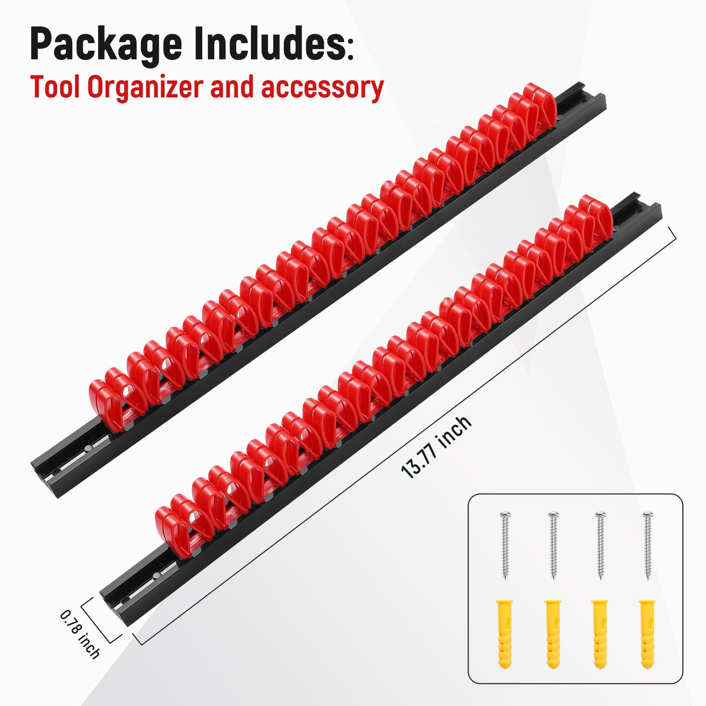 Reniteco 2 Pack Wall-Mounted Screwdriver Organizers with Screws - Heavy-Duty ABS Plastic Tool Holder for Screwdrivers, Wrenches, Piers - Garage Workshop Storage (Red,2 PCS)