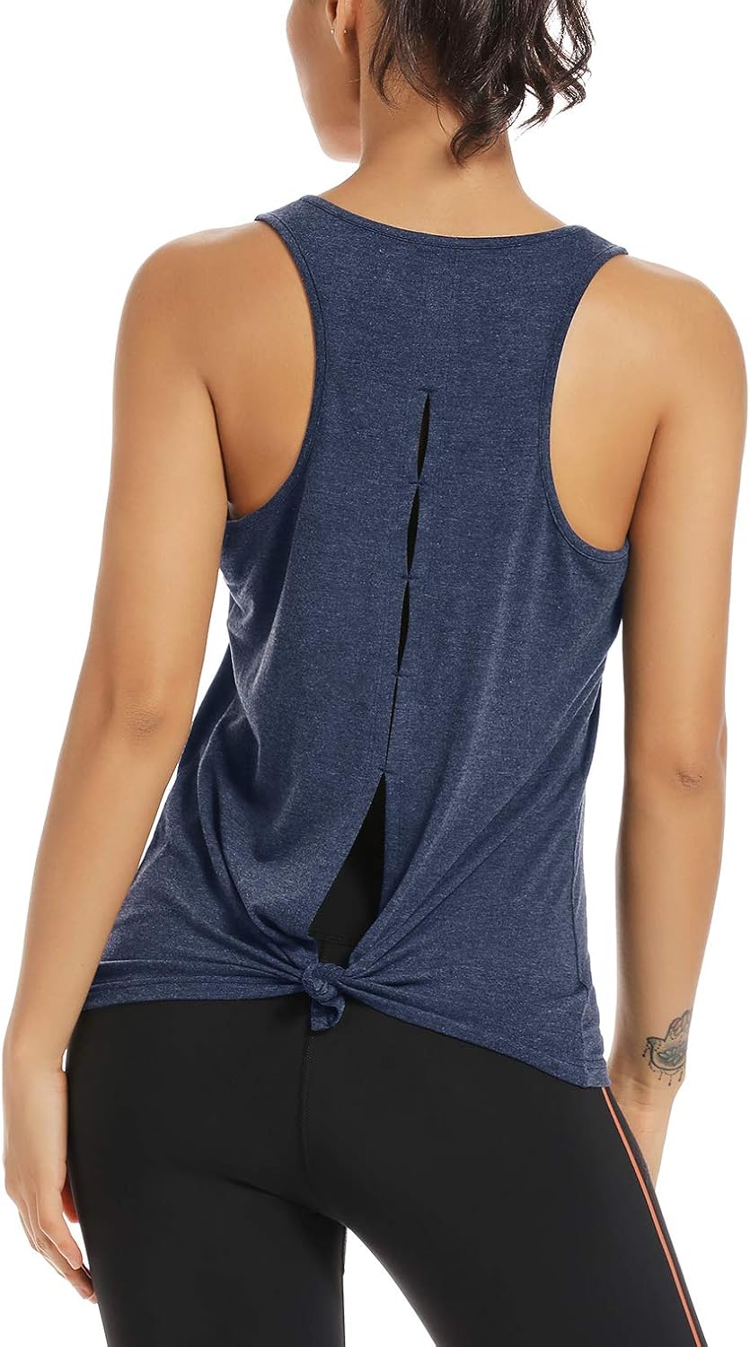 Muzniuer Women's Yoga Tops - Cute Open Back Activewear Sports Shirt for Gym Workouts