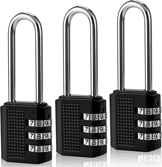 3 Digit Small Combination Locker Lock, 2.2 in Long Shackle Padlock Combination, Resettable Luggage Locks, Combo Gym Locker Suitcase Gate Pad Lock (3Pack, Black)