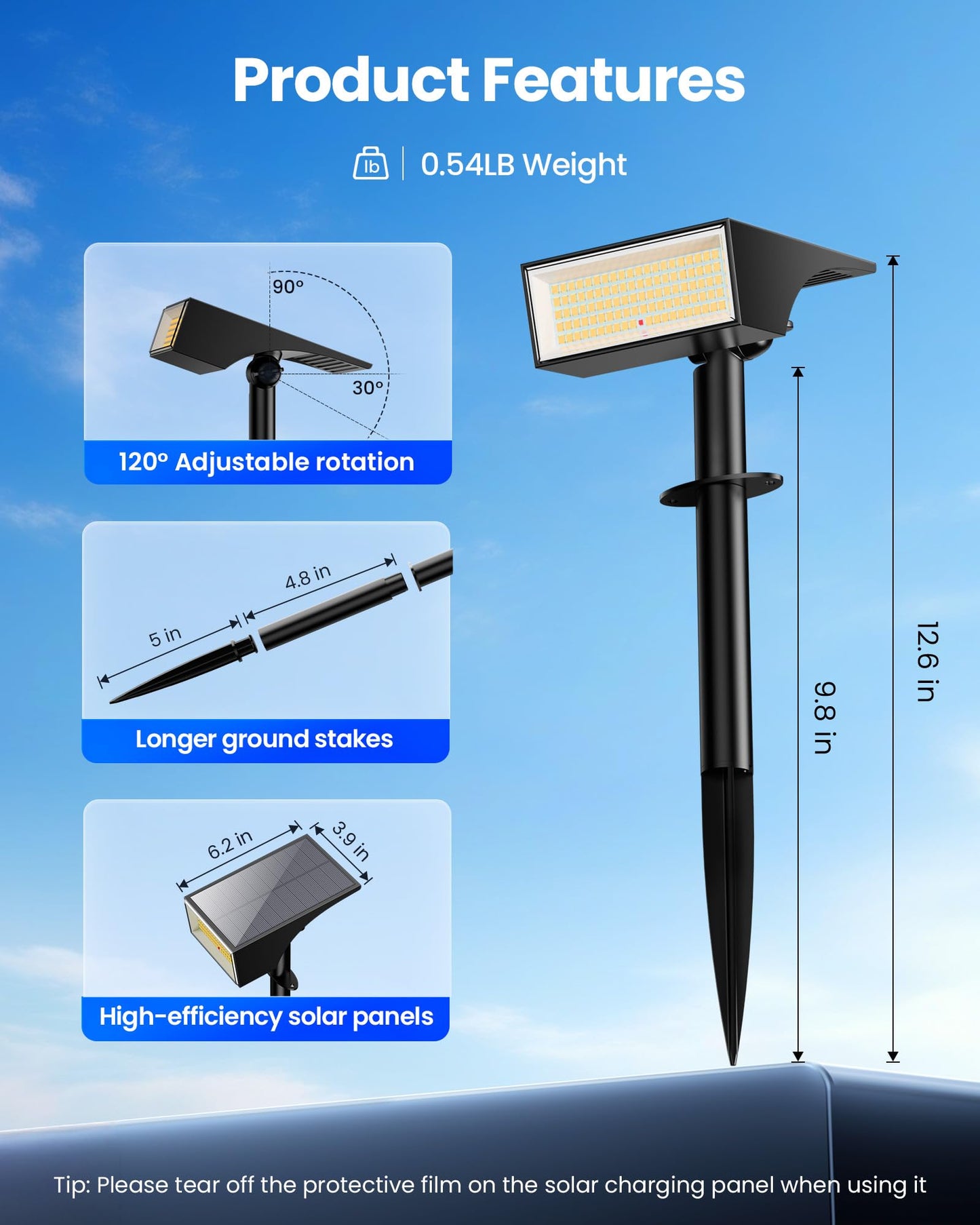 Koicaxy Solar Spot Lights Outdoor Waterproof IP65, 100 LEDs 4 Lighting Modes Landscape Spotlights for Yard, Garden, Pathway, Walkway, House, Warm White, 1 Pack