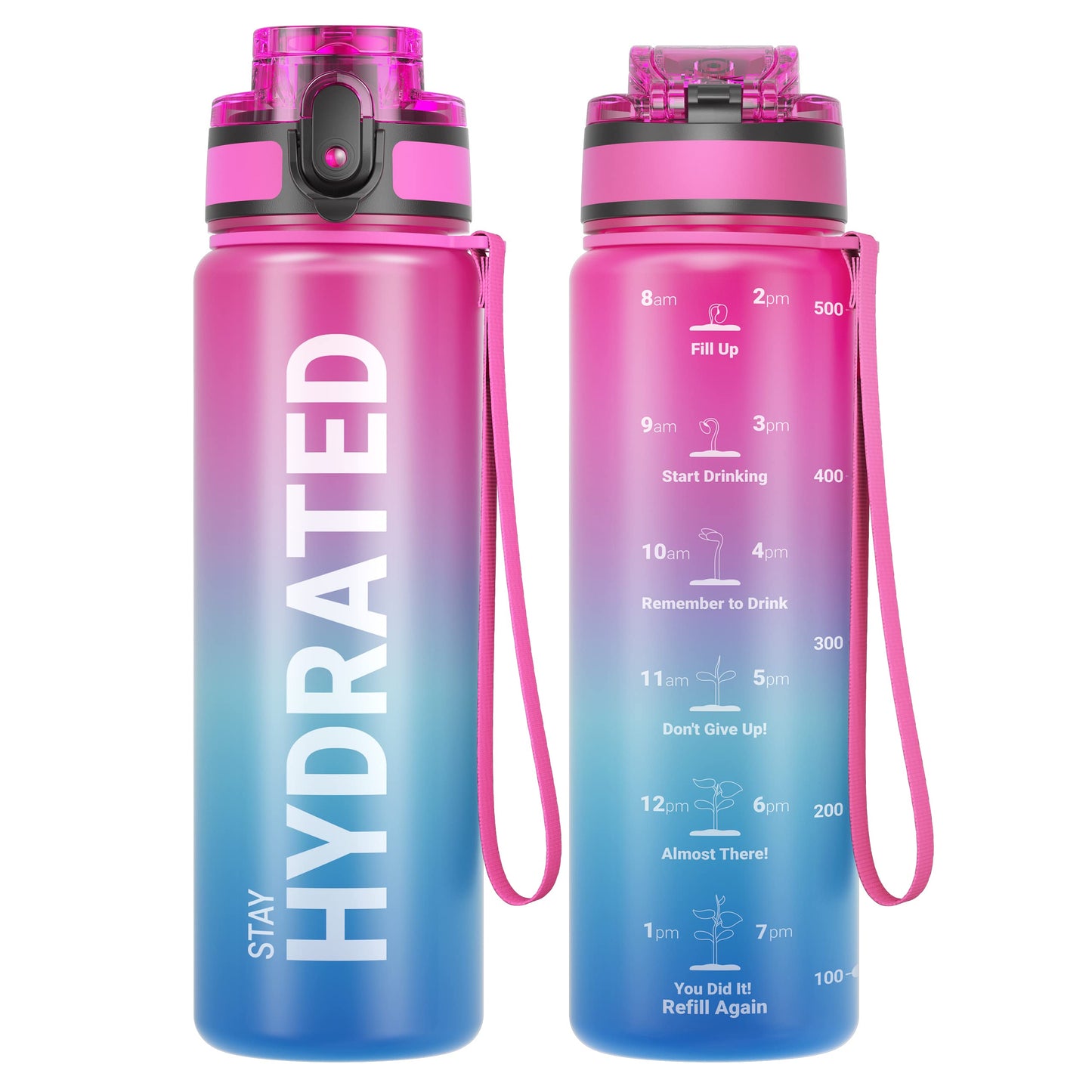 Sahara Sailor Water Bottle, 32/25/17oz Durable and Leakproof Water Bottles Motivational with Time Marker, Tritan, BPA Free, Wide Mouth with Easy Clean Brush for Gym, Travel, School, Office (1 Bottle)