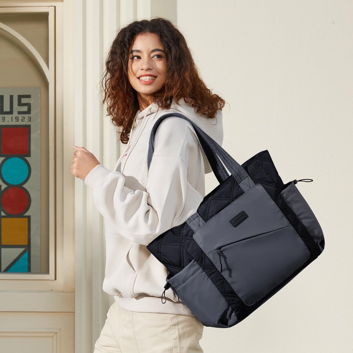 LOVEVOOK Tote Bag for Women, Puffer Bag and Work Bags with Zipper for Travel, Daily, School, Quilted Nurse Shoulder, 2pcs