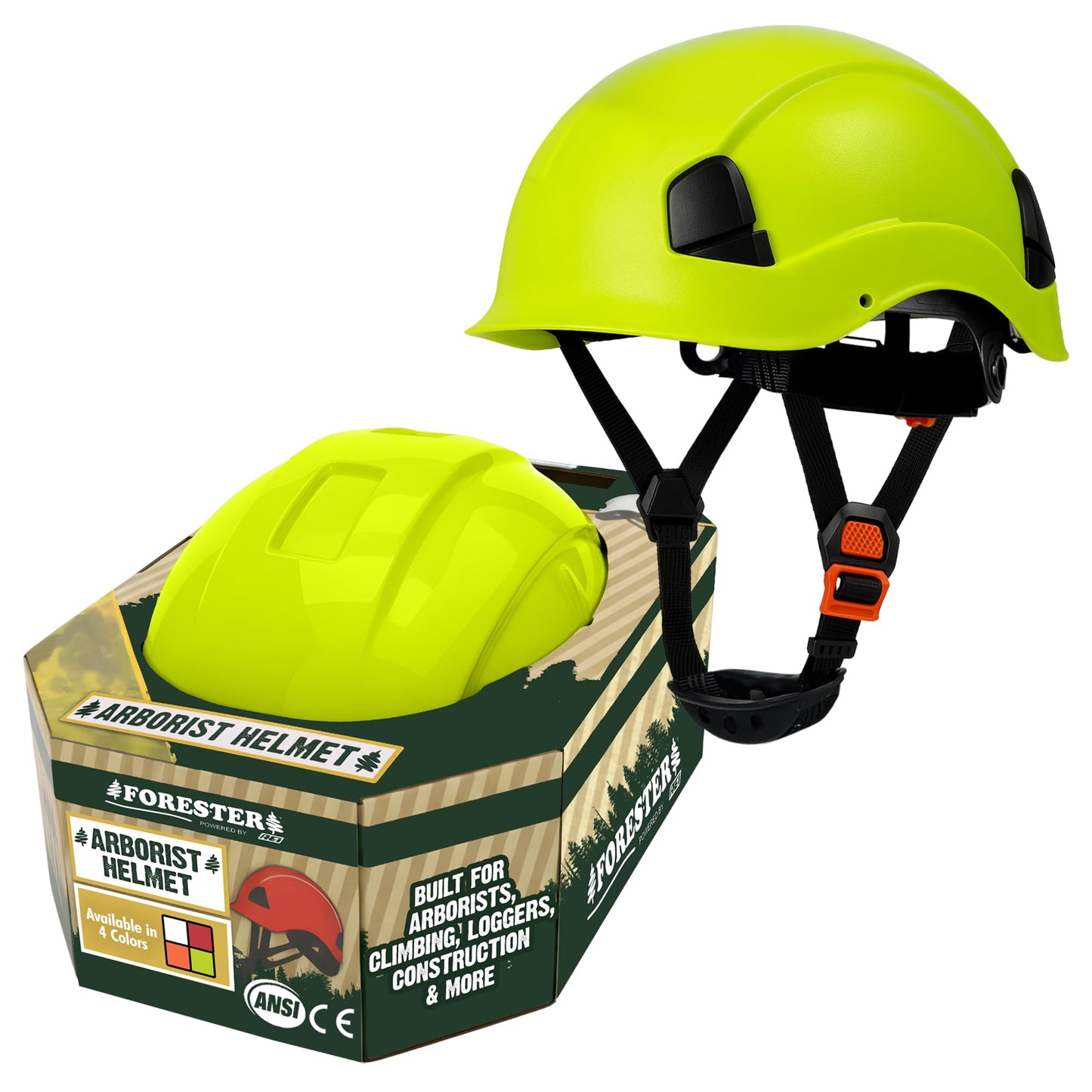 FORESTER Arborist Safety Helmet | ANSI Z89.1-2014 Certified, Class E & C | 6-Point Suspension Hard Hat | Forestry Helmet for Tree Climbing, Logging, Rescue | Green