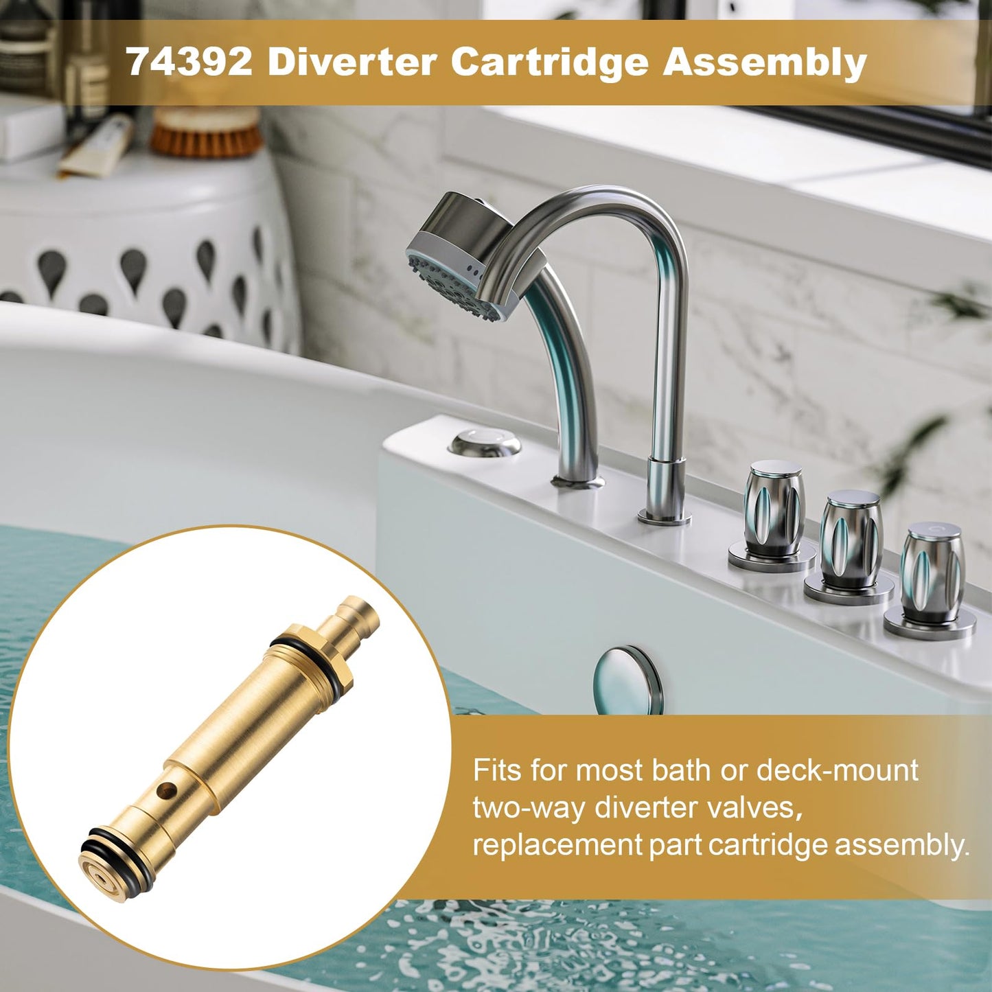 74392 Diverter Cartridge Assembly, for Kohler Most Two-Way Diverters Cartridge and Deck Mounted Diverter Valve Cartridge Assy