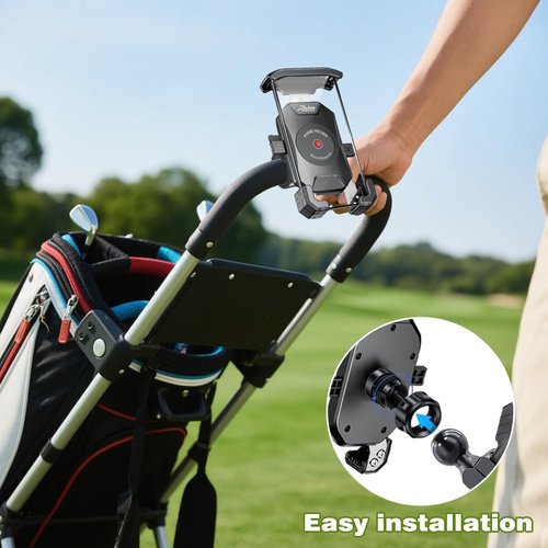 Roykaw Golf Push Cart Phone Holder, Universal Compatible with Caddytek, Clicgear and Most Push Carts, Fits for All Cell Phone, Fully Protection, Easy Installation