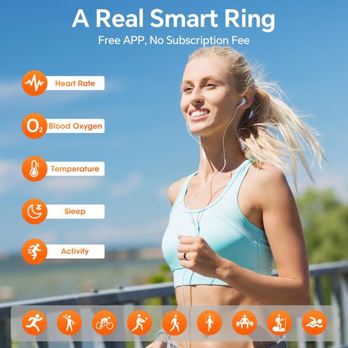 2025 Gesture Control Smart Ring for Men & Women, Free Subscription New Ultra-Thin Fitness Tracker, 24/7 Tracking of Activity Health, Sleep, Body Temperature, Android and iOS (Gold Size 11)