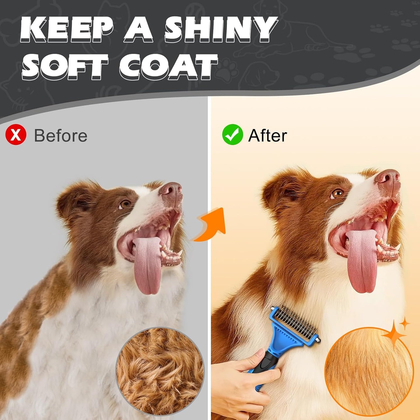 Skiennix Pet Grooming Tool Set - 3PCS Double-Sided Rake, Metal Comb & Flea Comb for Cats & Dogs | Blue