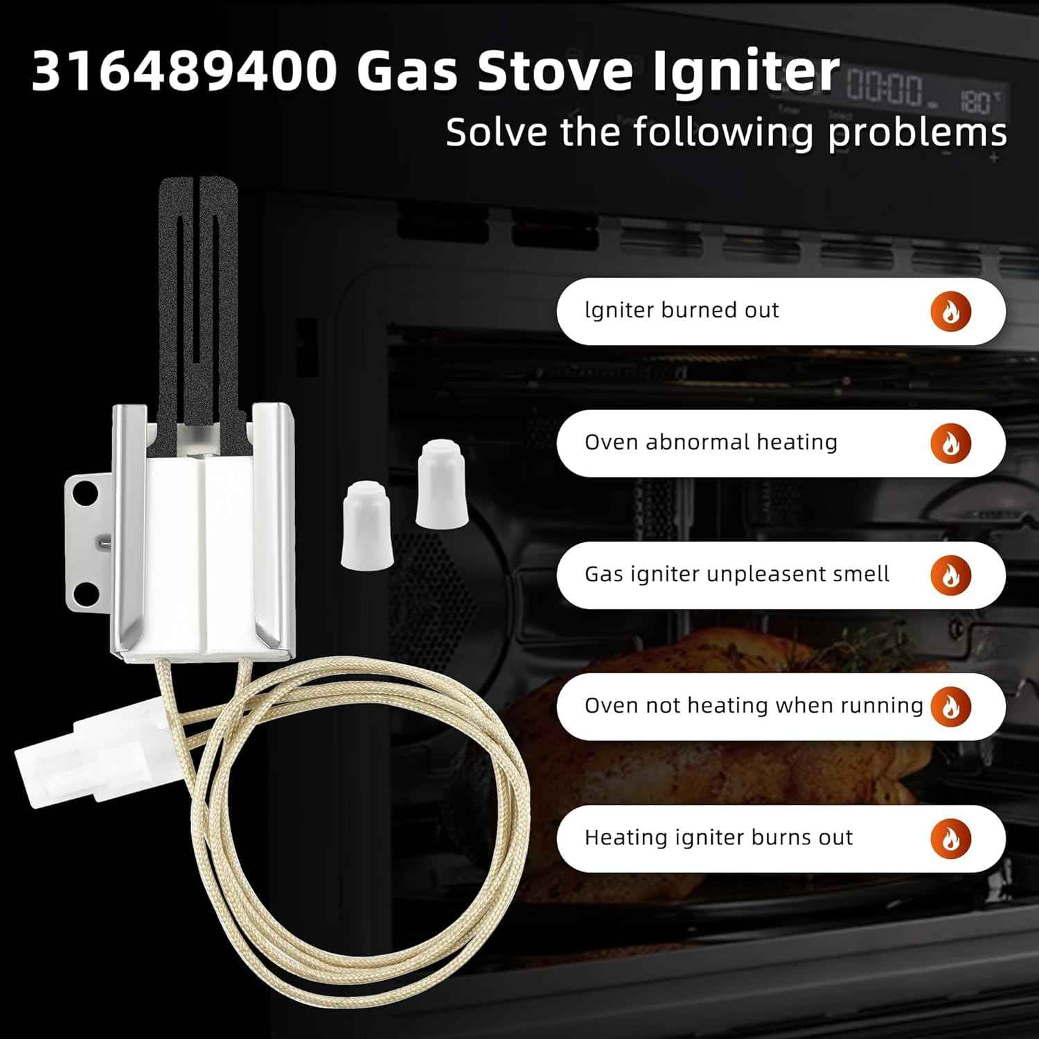 Durable Stove Oven Igniter Replacement 316489400 316489403 For Gas Stove Fit for Fri-gidaire Ken-more, Electr-olux, Cro-sley Range Oven Igniter, Replaces 5304534663, 316428500, 316428501 By Fetechmate