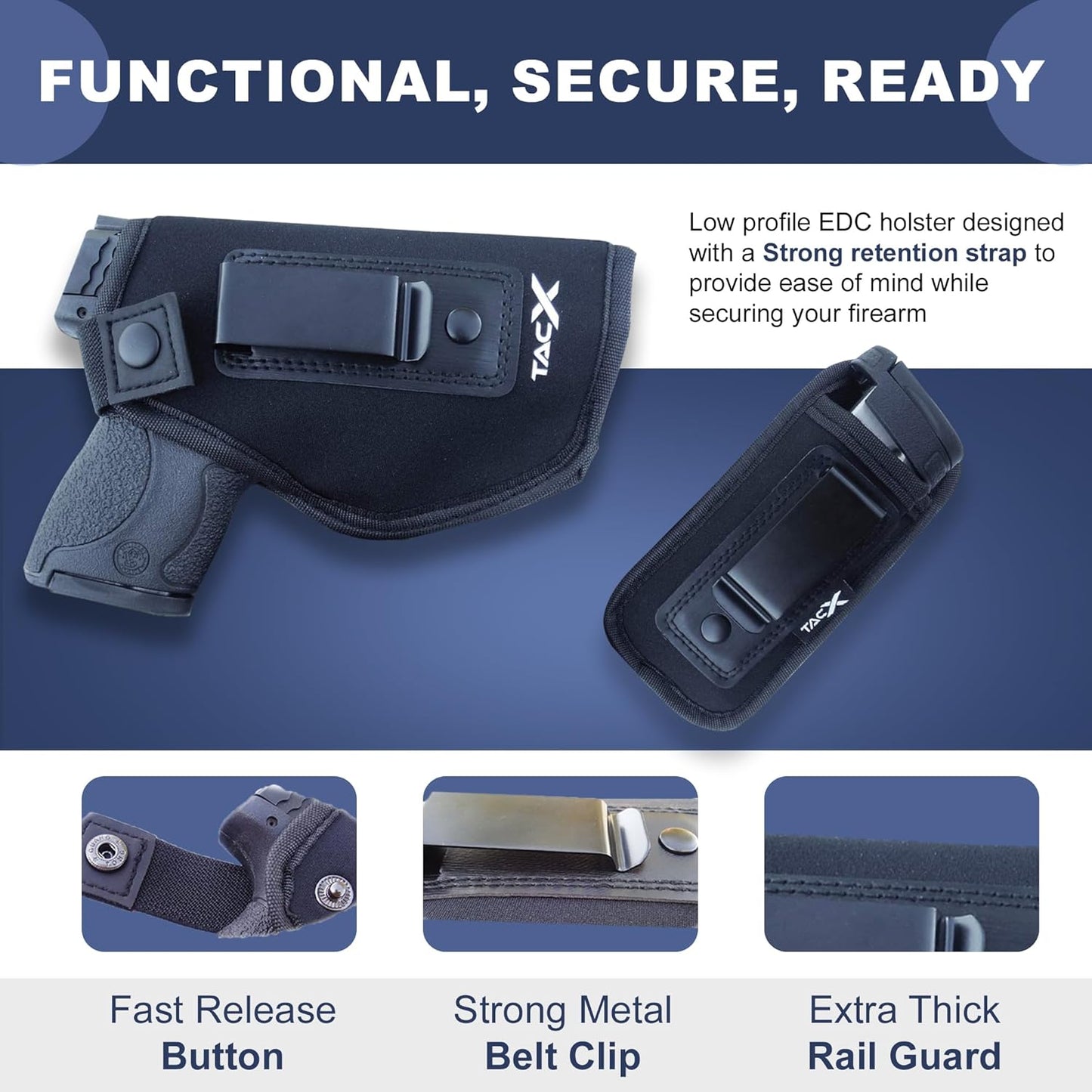 Universal IWB Holster - Concealed Carry Neoprene Bundle for S&W M&P Shield, 1911, XDS, Taurus, Glock