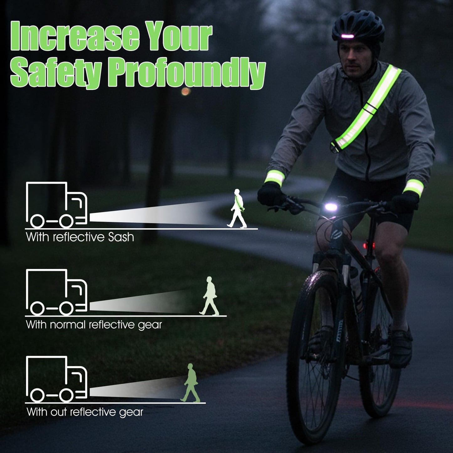 FdcZeyxior Reflective Sash for Walking at Night, Reflective Running Gear High Visibility Night Running Gear for Men Women with 2 Pcs Armbands and 2 Pcs Reflectives Keychain