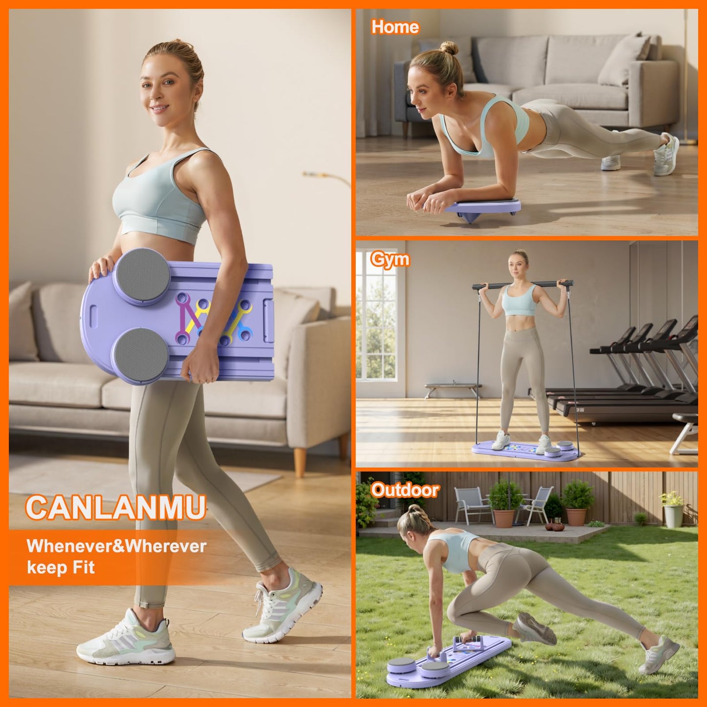 Pilates Board,Pilates Reformer Sets, Multifunctional Abdominal Pilates Board for Home Workout Equipment, Portable Foldable Ab Board Trainer Pilates Exercise Machine, Pilates Reformer Board for Women