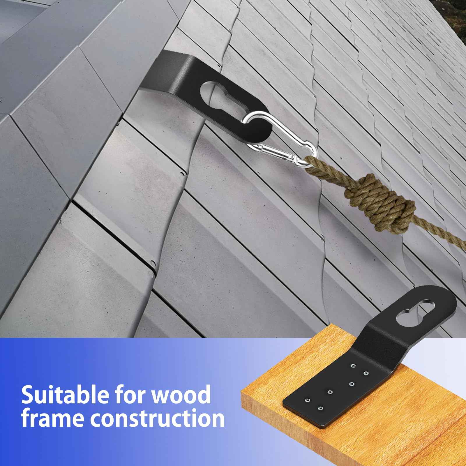 6 Pcs Roof Safety Anchor Hitch Clip, Black Roof Anchors, For Fall Protection Connects To Wood Surfaces, Permanent Roof Anchor Use With Roofing Harness, Safety Ropes And Other Roof Safety Equipment