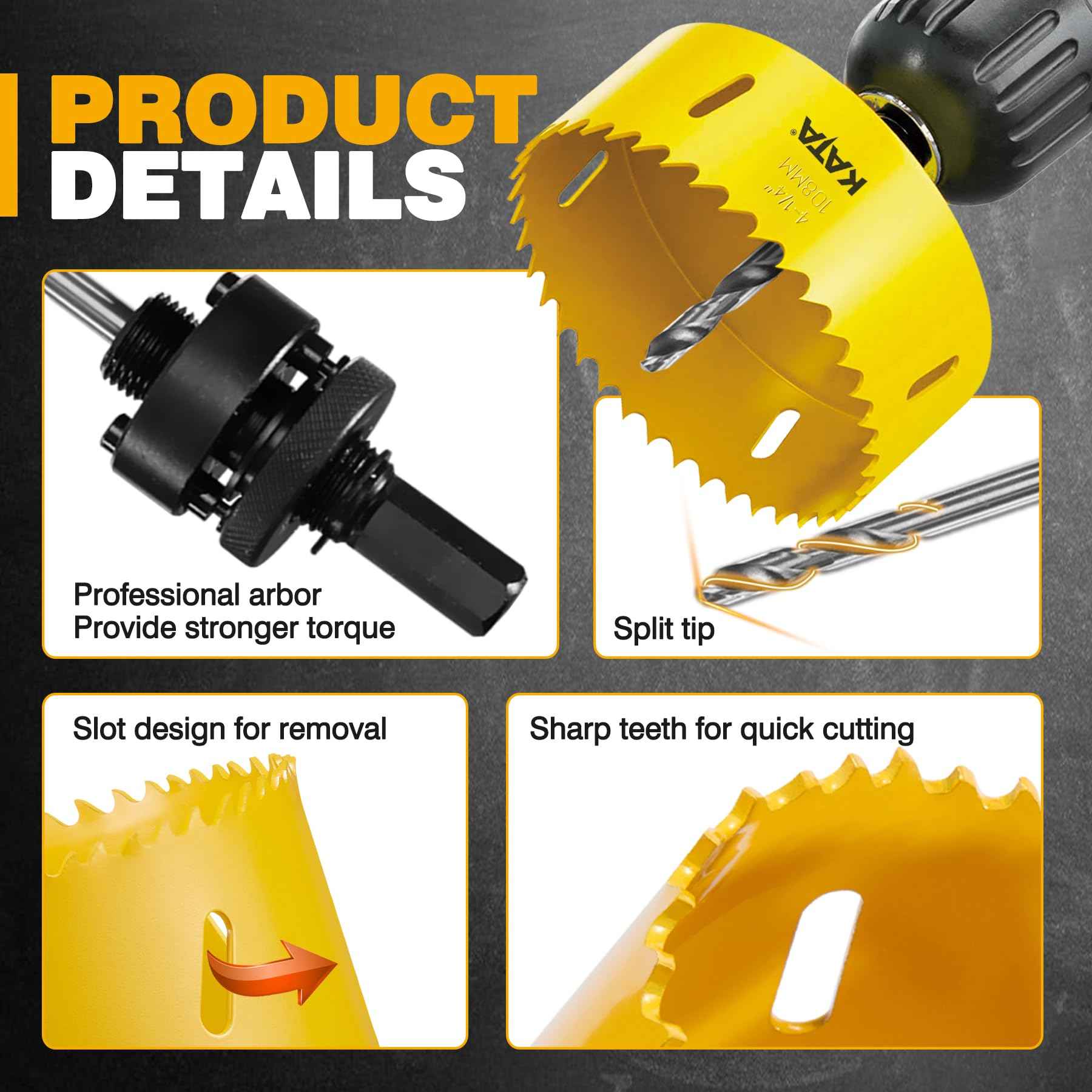 KATA 4 Hole Saw for Recessed-Lights: 4-1/4 in Hole Saw with Silicone Dust Bowl - Installing 4 Inch Led Recessed Ceiling Lights for Drywall - Hole Cutter with Dust Catcher for Can Lighting