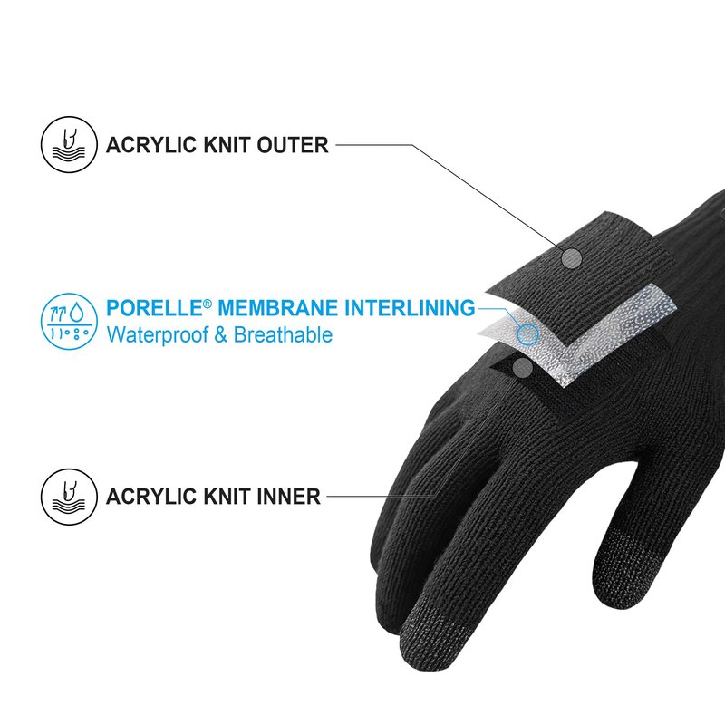 DexShell UltraFlex 2.0 Waterproof Knit Gloves, Lightweight Touchscreen Wet-Grip for Running, Hiking & Commuting – Spring & Fall, Black Unisex XL