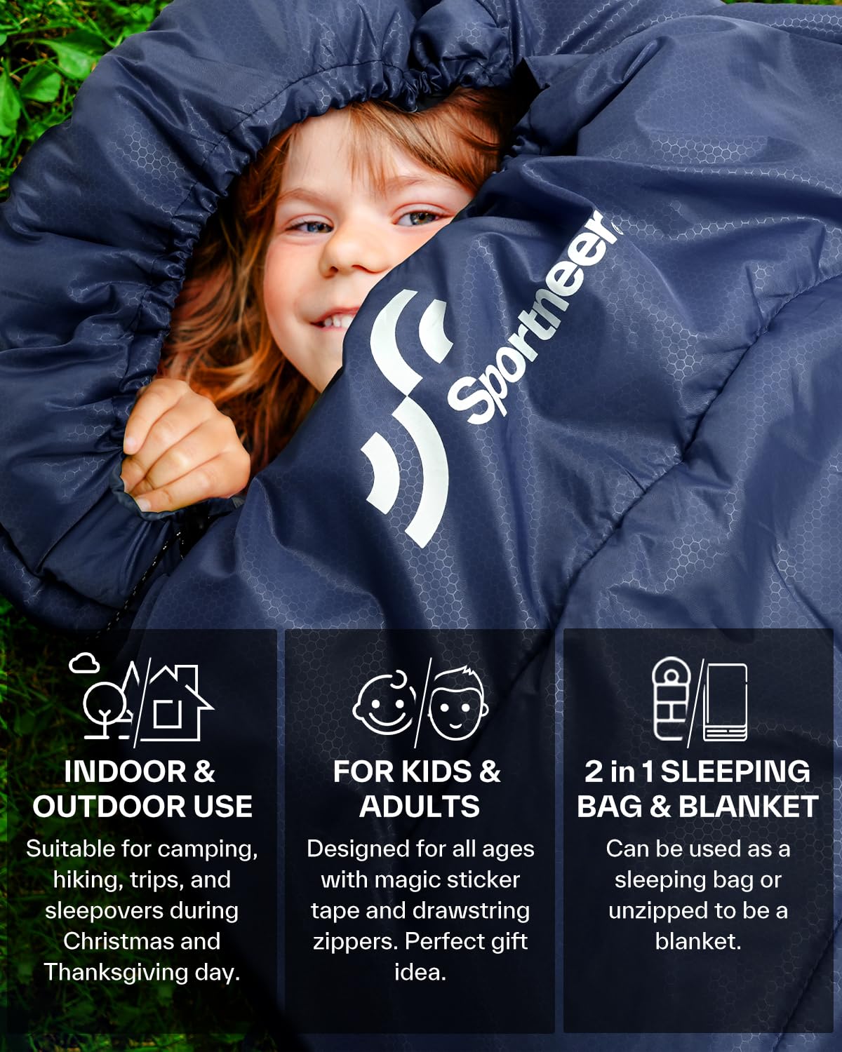 Sportneer Sleeping Bag for Adults & Kids, Cold Weather & Warm Waterproof Camping Sleeping Bag, Compact Portable for Camping Hiking & Travel