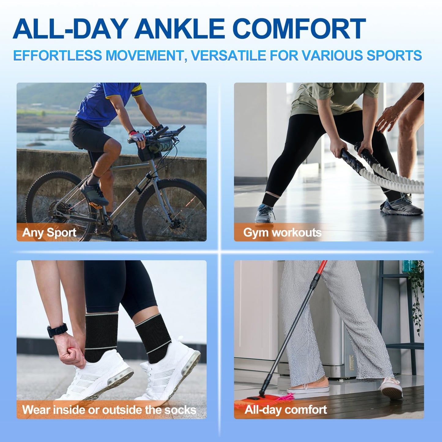 Kathrio 2 Pack Ankle Brace for Men & Women- Adjustable Support Foot Wrap with Anti-Slip Design, Ankle Compression Sleeve for Achilles Tendonitis, Plantar Fasciitis, Sprains & Sports Injuries(Black)