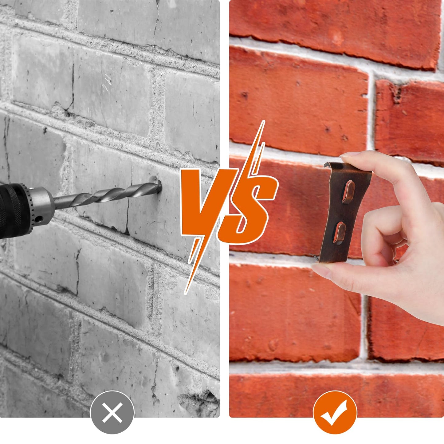 Brick Clips,16PCS Brick Hook Clips Hanging Outdoors for 2-1/4" to 2-3/8" High Bricks Heavy Duty Brick Hooks Hangers Wall Clips Hanging No Drill & Nails