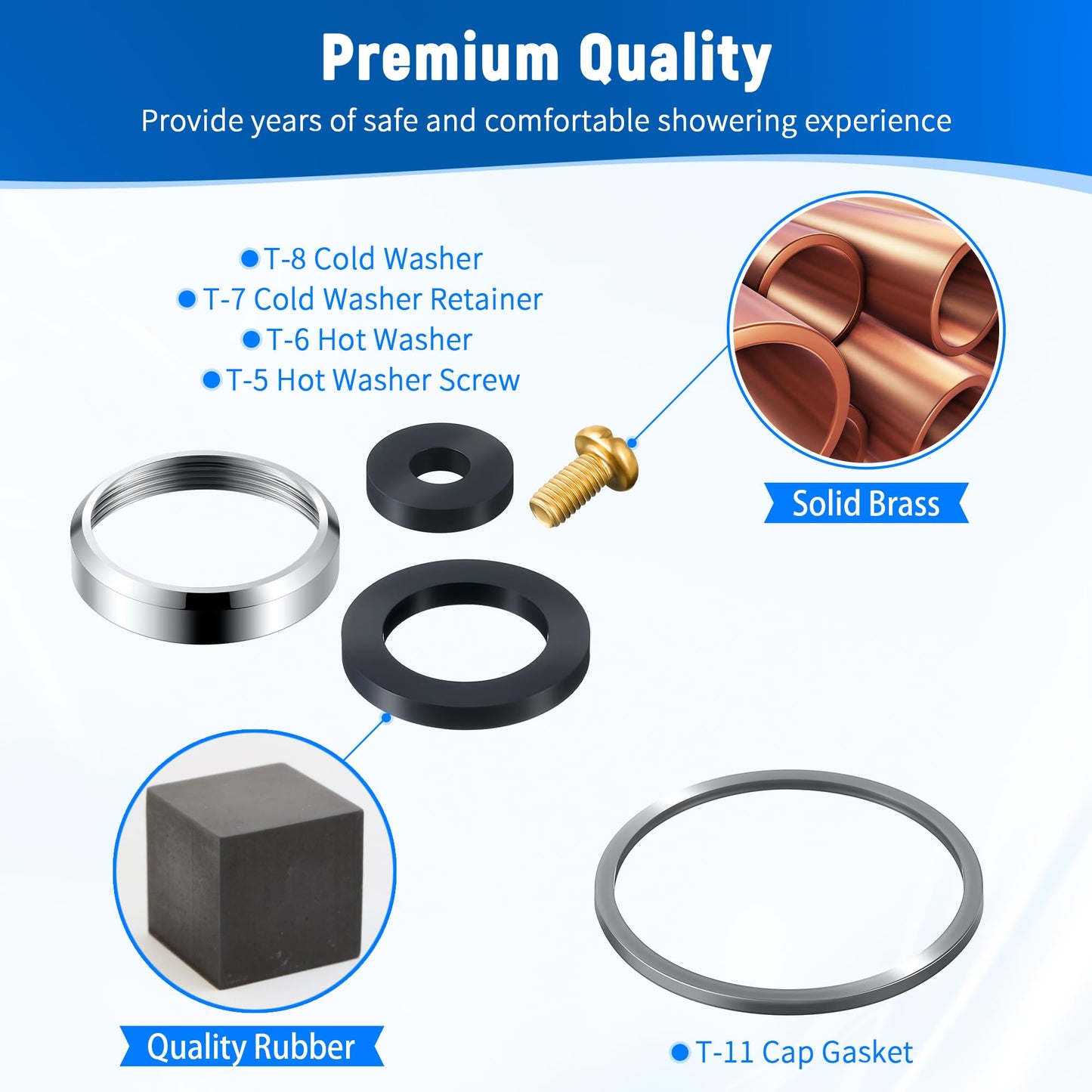 Enhon 2 Pack Washer Repair Kit Replacement for TA-9, Compatible with Symmons Temptrol Valve TA-10 Spindle Assembly, T-8 Cold Washer, T-7 Retainer, T-6 Hot Washer, T-5 Screw and T-11 Cap Gasket