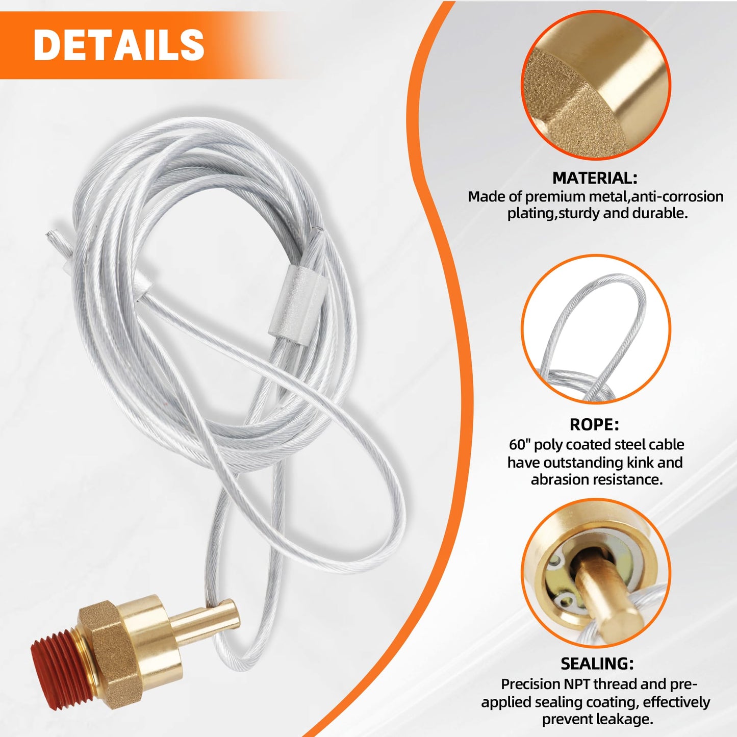 HASAOMOI 2 Pack of 3/8" NPT Air Tank Drain Valve with 60" Cable,For Air Compressor Drain Valve Cable, Semi Truck Trailer