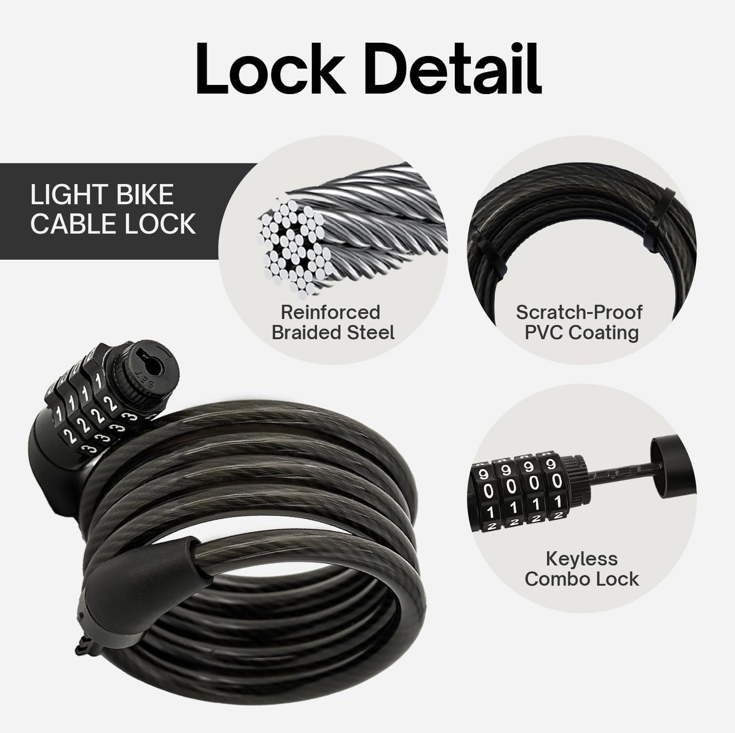 Boviisky Light Bike Cable Lock Combination,4 Digit,4ft Long Resettable Combination High Security Bicycle Lock for Scooter, Mountain Bike,Kids Bike Lock,Vinyl-Coated Anti-Theft 5/16 in Diameter