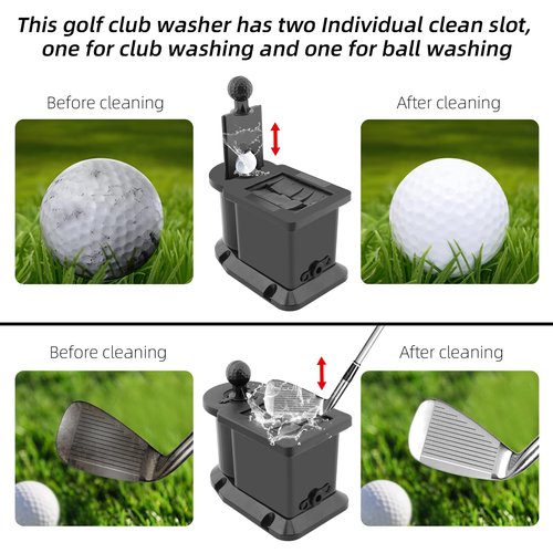 Roykaw Golf Cart Ball Washer with Club Head Cleaner, Golf Ball Cleaner Universal Compatible with EZGO, Club Car, Yamaha, Advanced EV, w/Upgrade Precedent Base Bracket